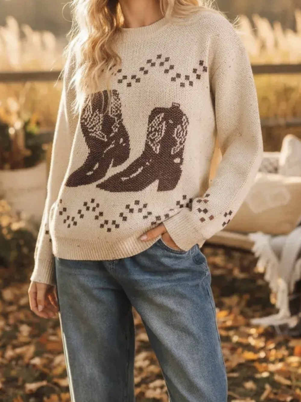 Altar'd State Cowboy Boot Grandpa Sweater-Oversized